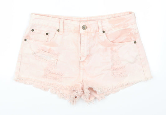 FOREVER 21 Womens Pink  Denim Hot Pants Shorts Size 30 in - Distressed