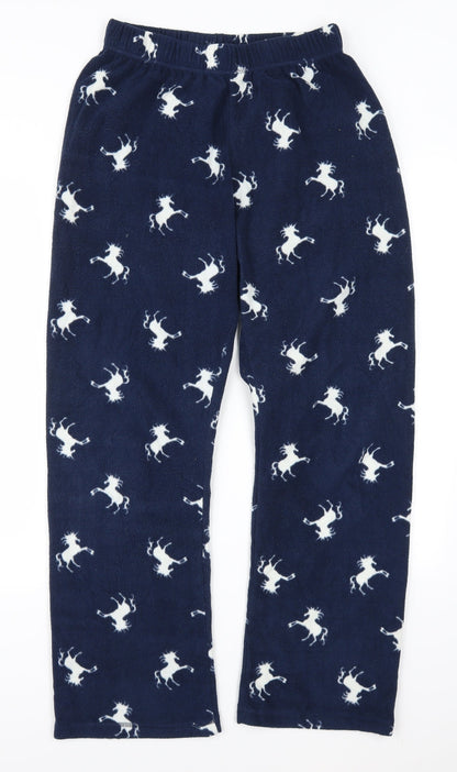 Primark Womens Blue Animal Print Fleece Trousers  Size 10 L29 in - Unicorns Loungewear