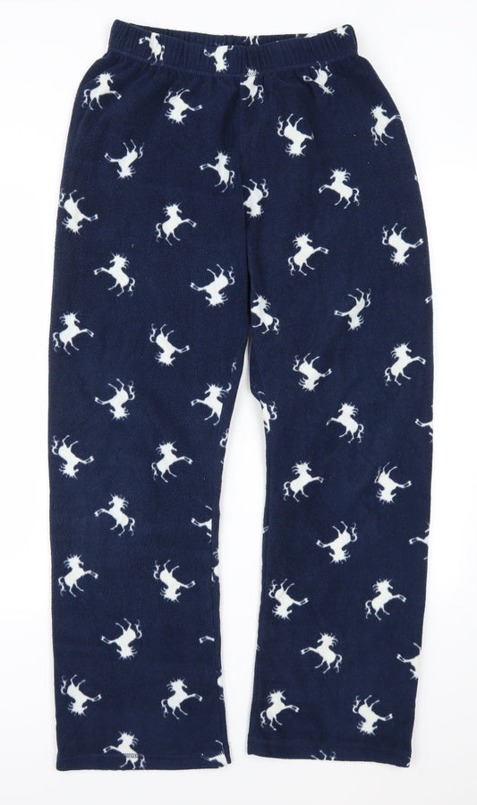 Primark Womens Blue Animal Print Fleece Trousers  Size 10 L29 in - Unicorns Loungewear