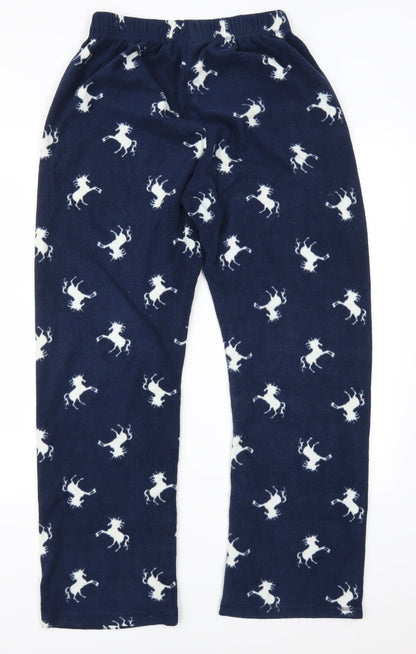 Primark Womens Blue Animal Print Fleece Trousers  Size 10 L29 in - Unicorns Loungewear