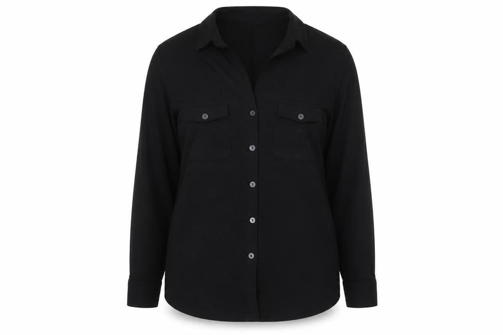 Womens UK Size 10 Kley Black Basic Button-Up