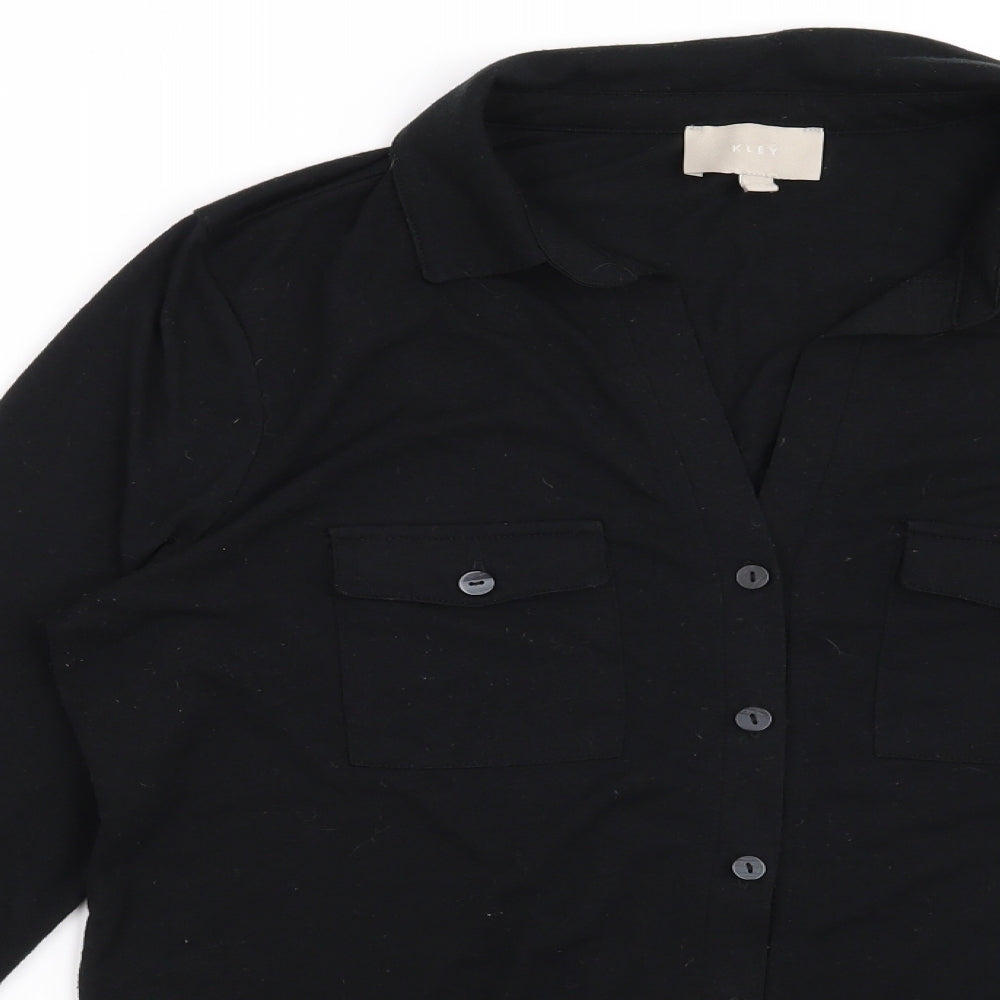 Womens UK Size 10 Kley Black Basic Button-Up