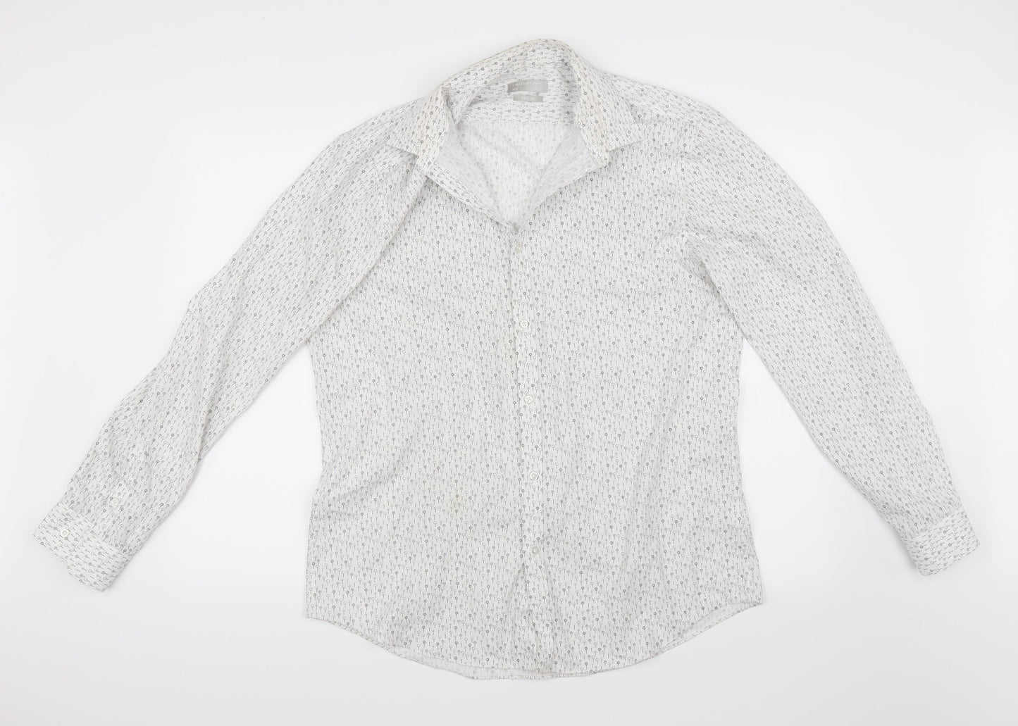 Red Herring Mens White Geometric   Dress Shirt Size 42