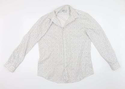 Red Herring Mens White Geometric   Dress Shirt Size 42