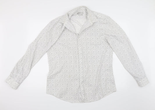 Red Herring Mens White Geometric   Dress Shirt Size 42