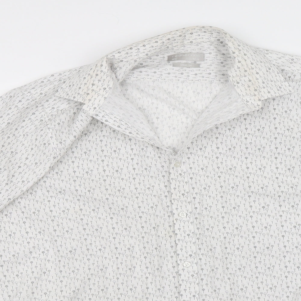 Red Herring Mens White Geometric   Dress Shirt Size 42