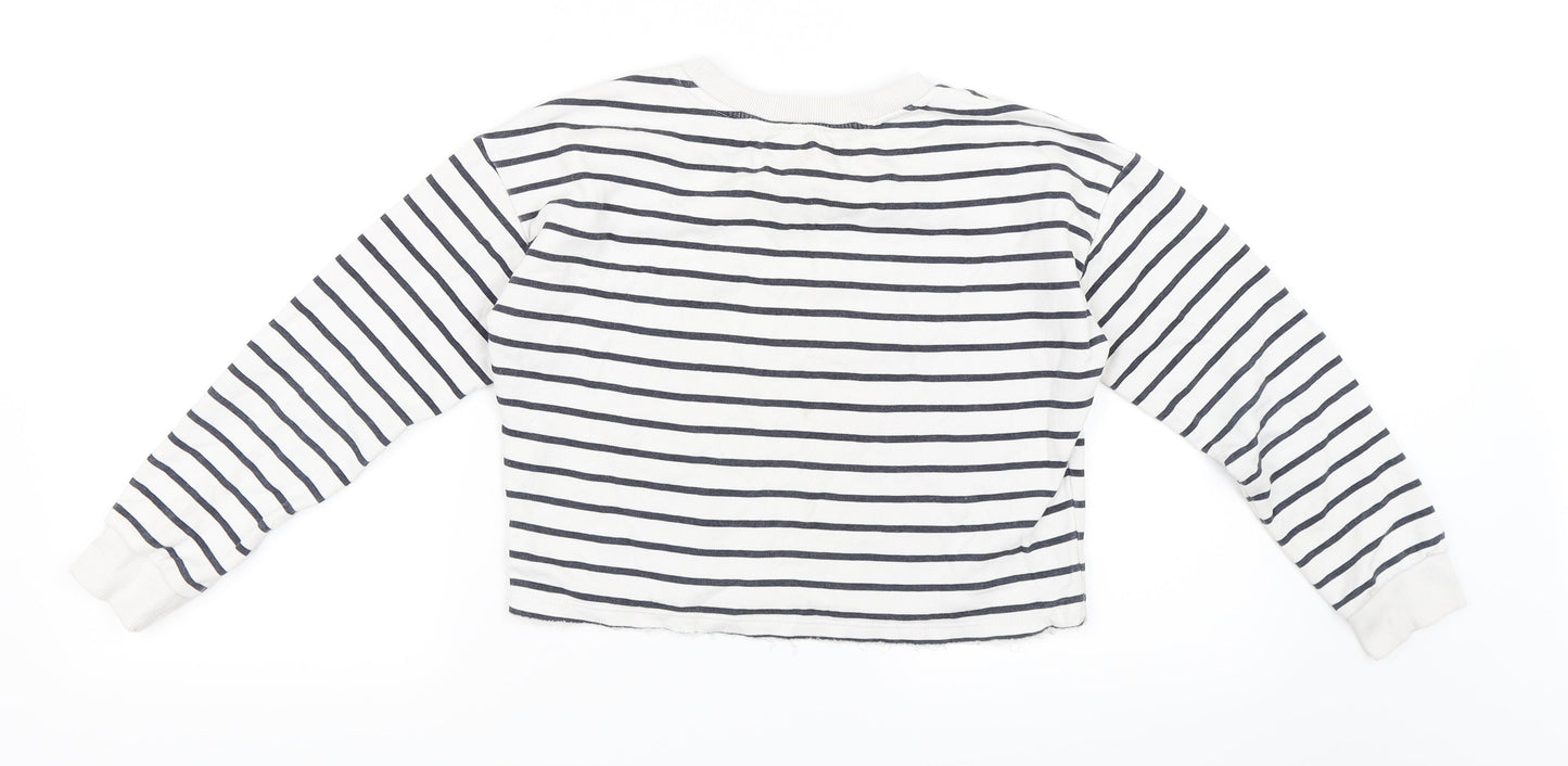 H&M Girls White Striped  Pullover Sweatshirt Size 9-10 Years  - Cropped Sweatshirt