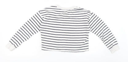 H&M Girls White Striped  Pullover Sweatshirt Size 9-10 Years  - Cropped Sweatshirt