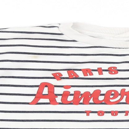 H&M Girls White Striped  Pullover Sweatshirt Size 9-10 Years  - Cropped Sweatshirt