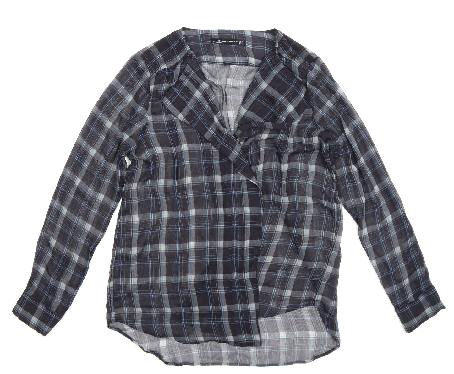 Womens UK Size M Zara Blue Basic Button-Up