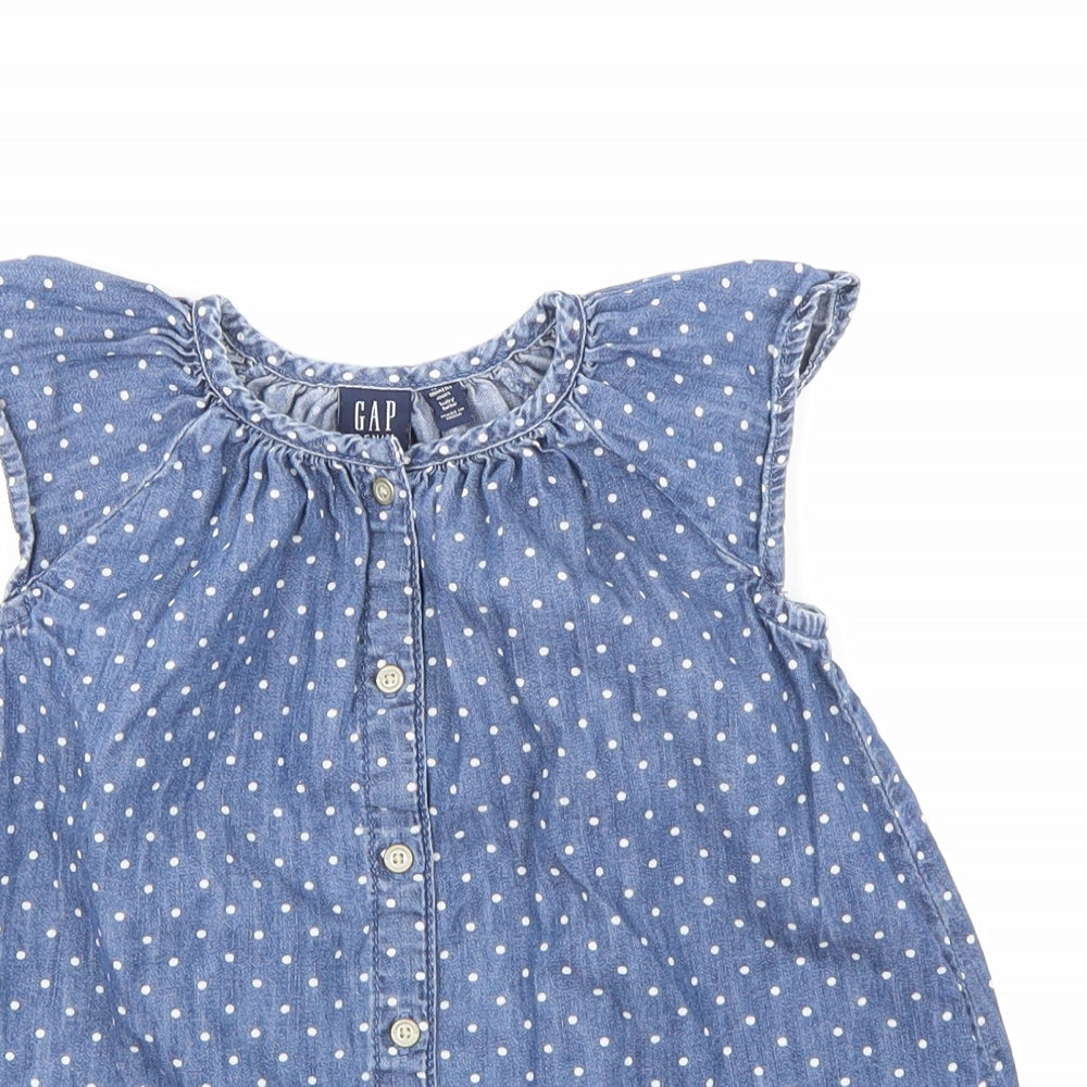 Gap Girls Blue Polka Dot  Basic Blouse Size 18-24 Months