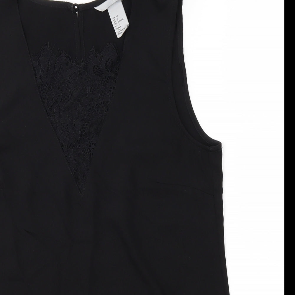 Womens UK Size 4 H&M Black Basic T-Shirt