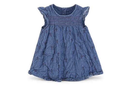 John Lewis Girls Blue Floral Denim A-Line  Size 9-12 Months