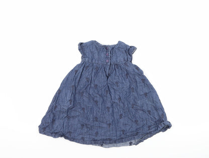 John Lewis Girls Blue Floral Denim A-Line  Size 9-12 Months