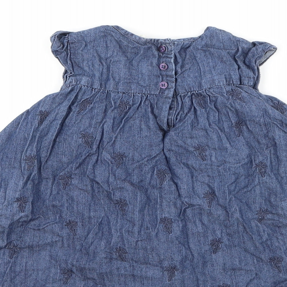 John Lewis Girls Blue Floral Denim A-Line  Size 9-12 Months