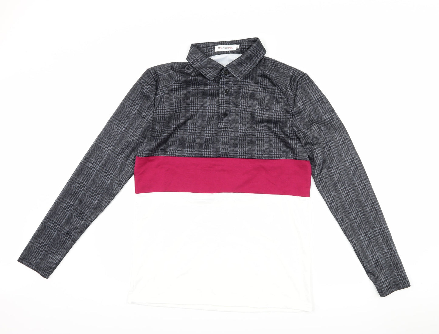 Order Plus Mens Grey Houndstooth   Polo Size S