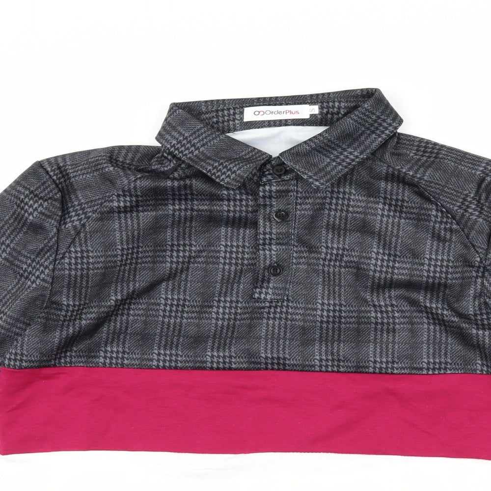 Order Plus Mens Grey Houndstooth   Polo Size S