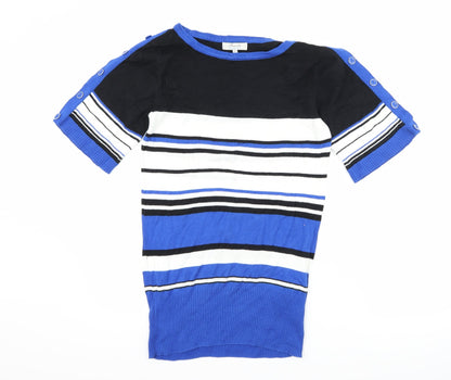 Peacocks Womens Blue Striped  Basic T-Shirt Size 8