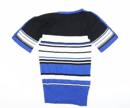 Peacocks Womens Blue Striped  Basic T-Shirt Size 8