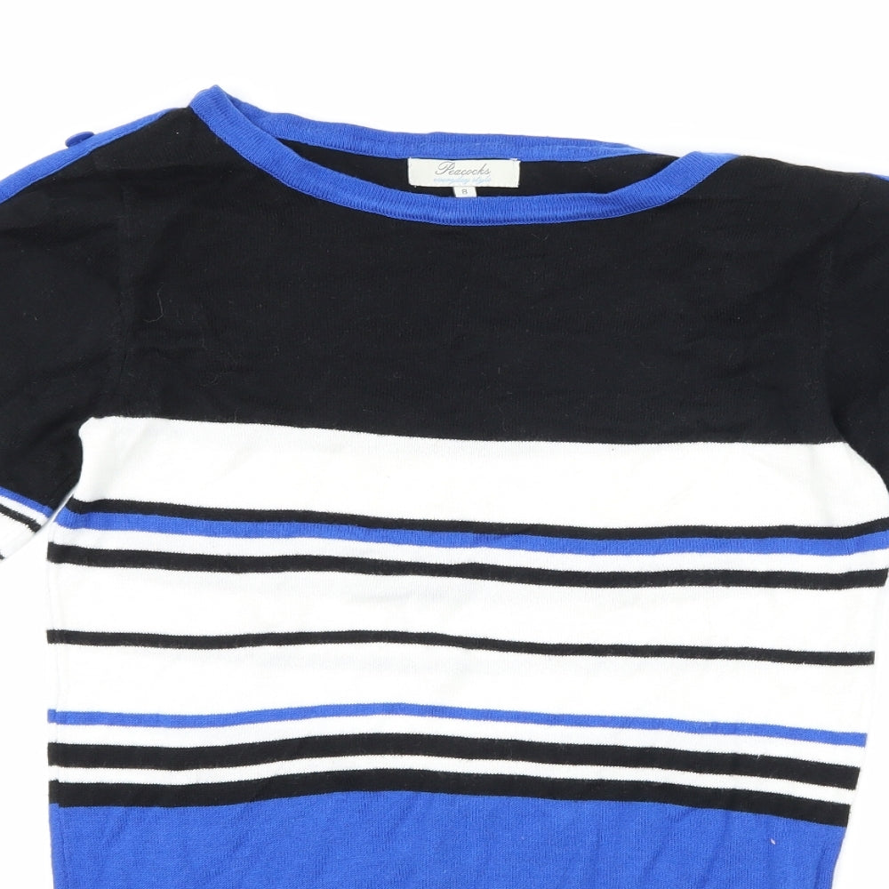 Peacocks Womens Blue Striped  Basic T-Shirt Size 8