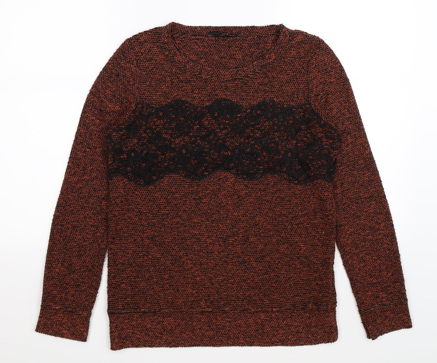 NEXT Womens Brown Floral Knit Pullover Jumper Size 8  - lace detail