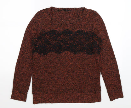 NEXT Womens Brown Floral Knit Pullover Jumper Size 8  - lace detail