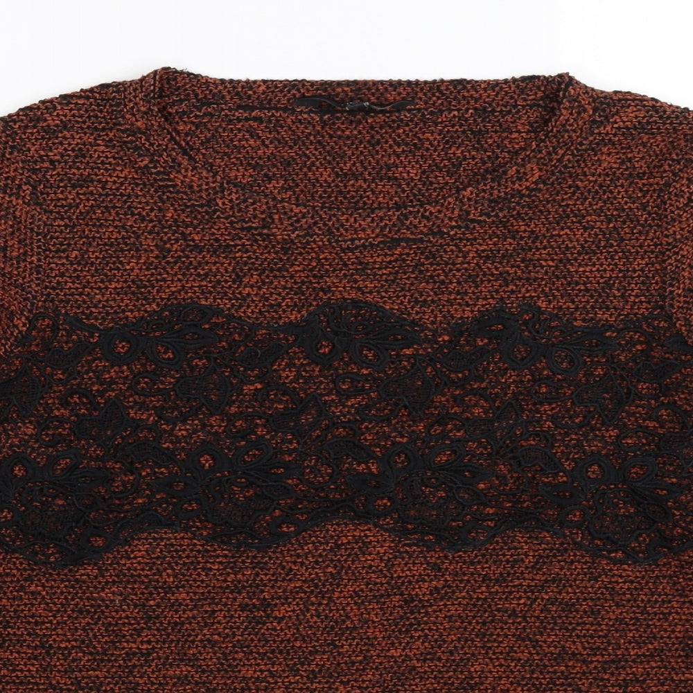 NEXT Womens Brown Floral Knit Pullover Jumper Size 8  - lace detail