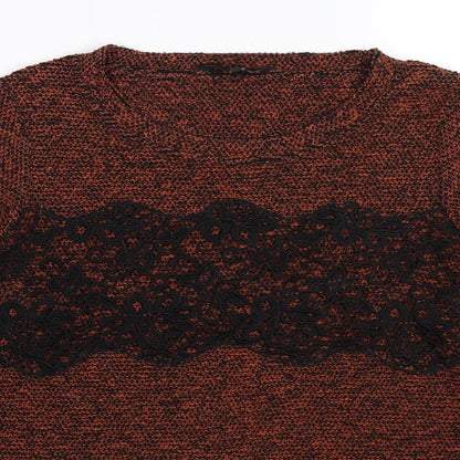 NEXT Womens Brown Floral Knit Pullover Jumper Size 8  - lace detail