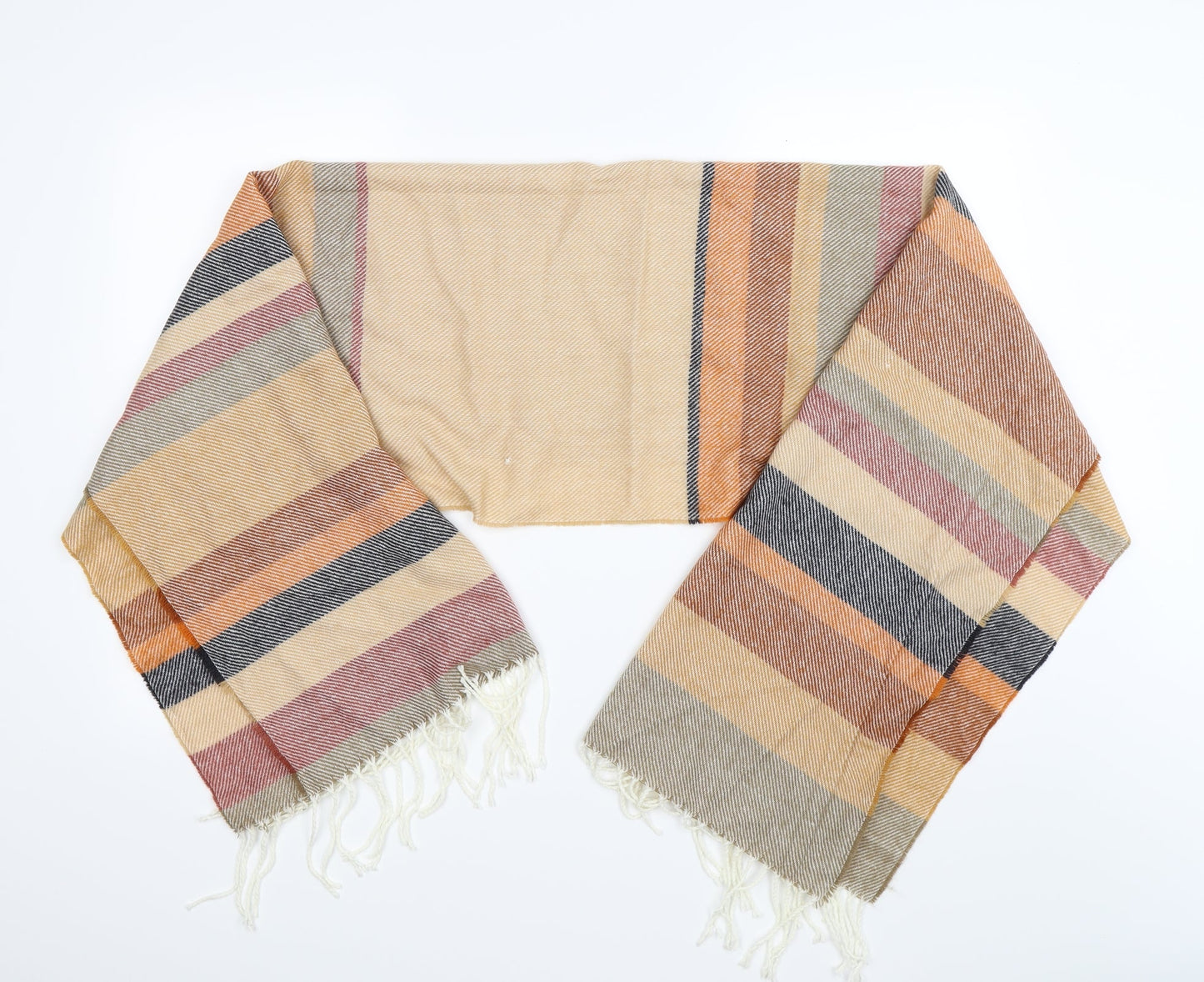 Preworn Unisex Brown Striped Knit  Scarf