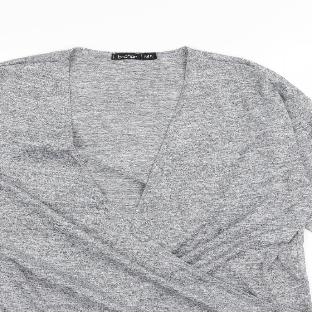 Womens UK Size M Boohoo Grey Wrap Blouse
