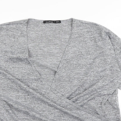 Womens UK Size M Boohoo Grey Wrap Blouse