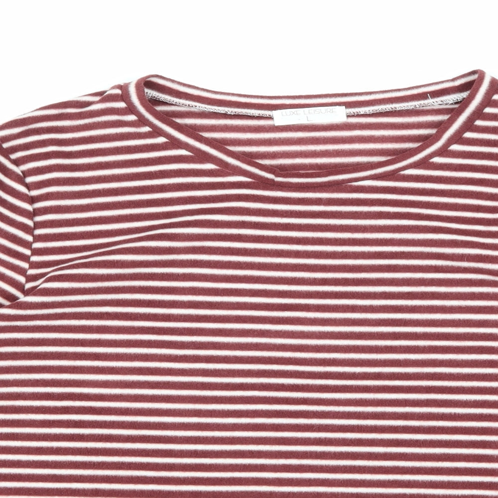 Luxe Leisure Womens Brown Striped Fleece Pullover Jumper Size L