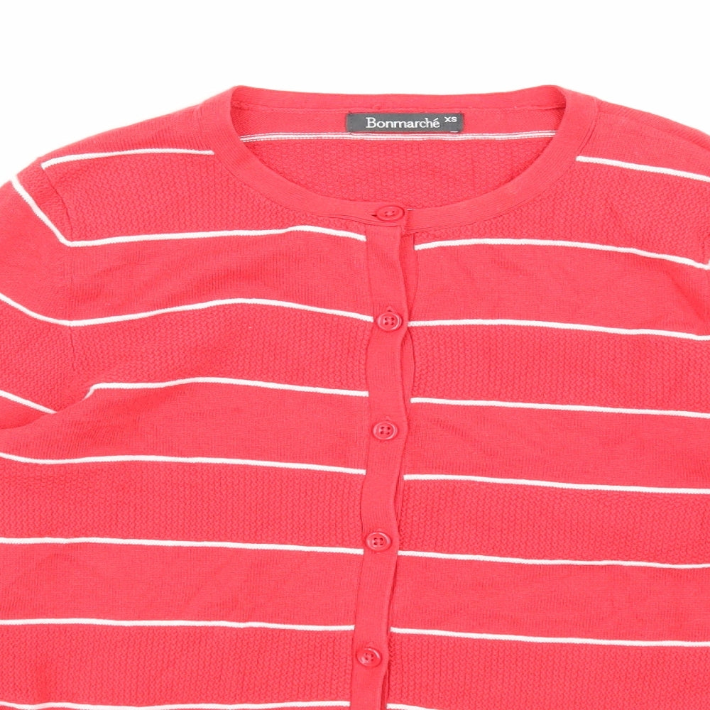 Bonmarché Womens Pink Striped Knit Cardigan Jumper Size XS