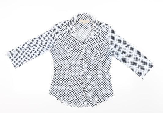 Fenn Wright Manson Womens White Polka Dot  Basic Button-Up Size M