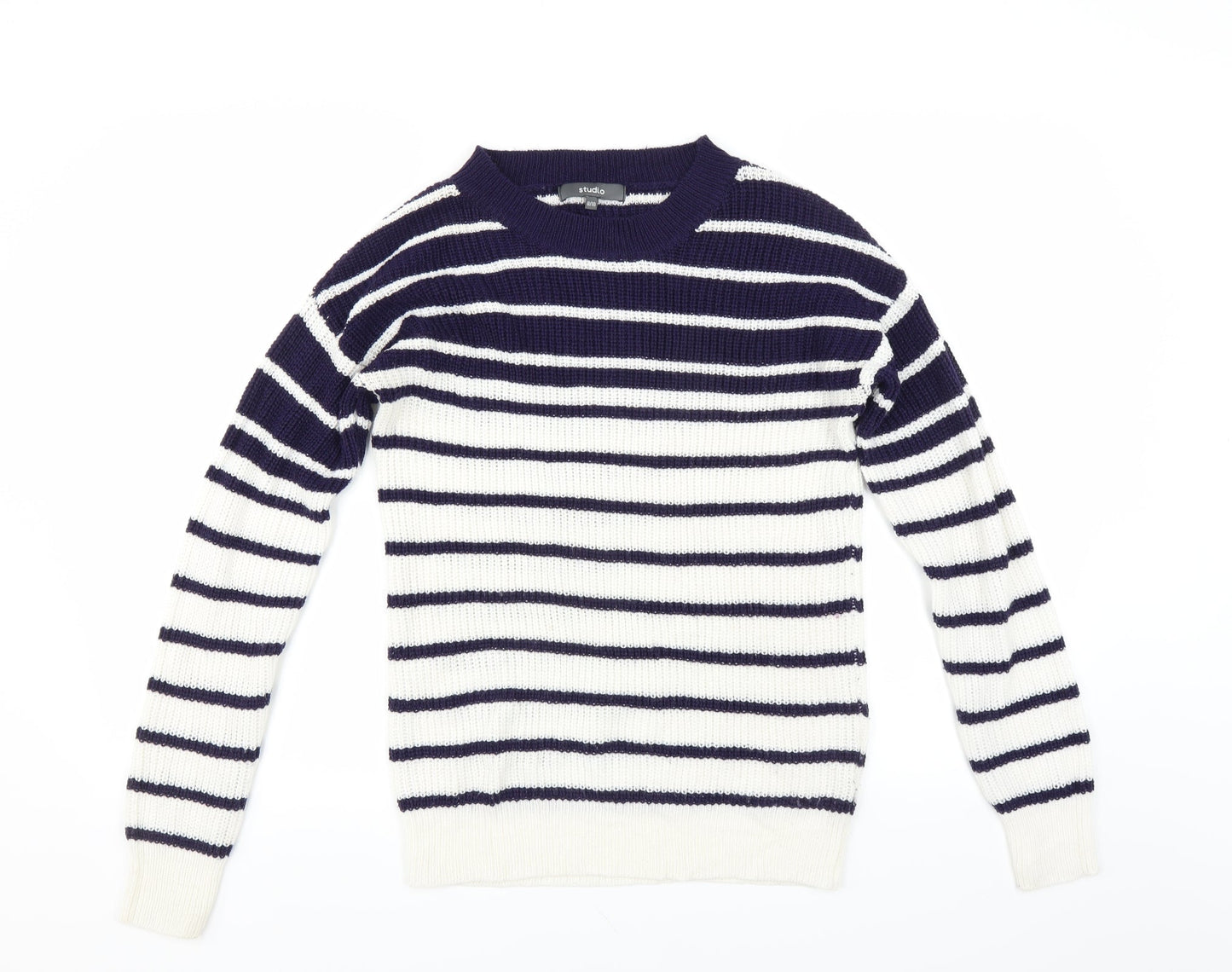 Studio Womens Blue Striped  Pullover Jumper Size 8