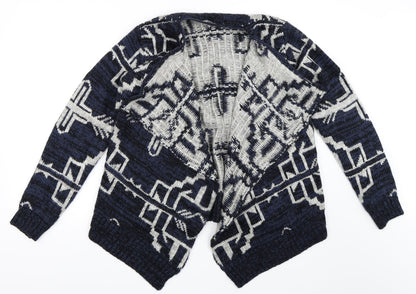 Boohoo Womens Blue Geometric  Cardigan Jumper Size M  - Waterfall Cardigan