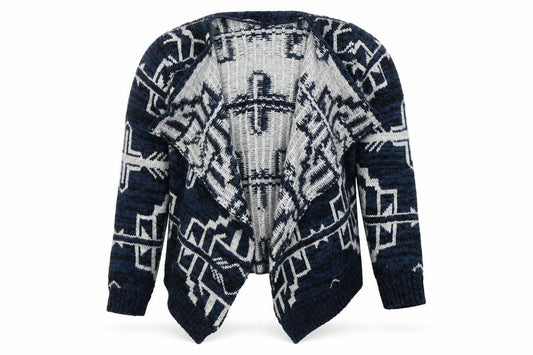 Boohoo Womens Blue Geometric  Cardigan Jumper Size M  - Waterfall Cardigan