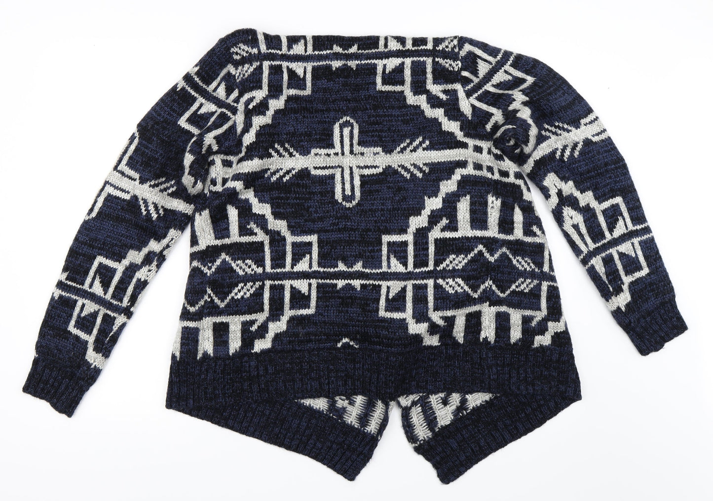 Boohoo Womens Blue Geometric  Cardigan Jumper Size M  - Waterfall Cardigan