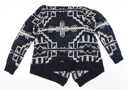 Boohoo Womens Blue Geometric  Cardigan Jumper Size M  - Waterfall Cardigan