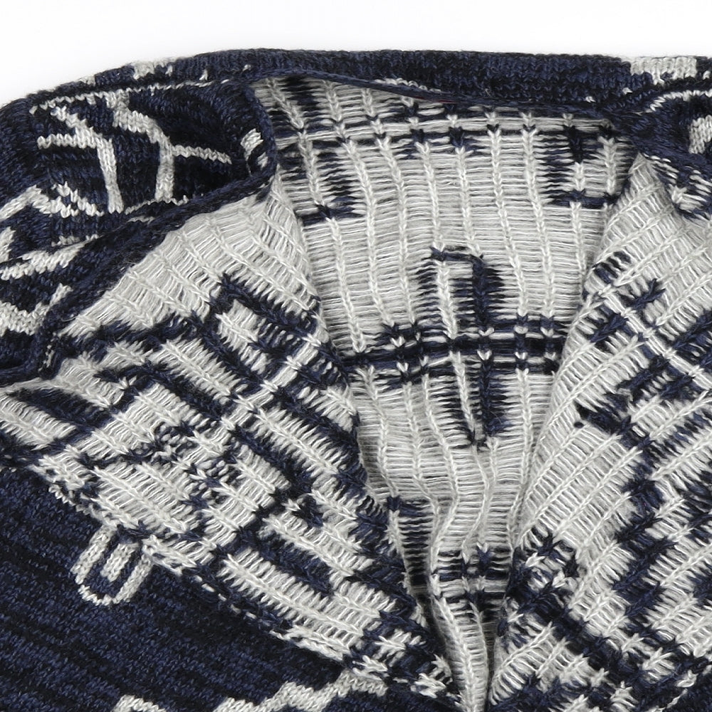 Boohoo Womens Blue Geometric  Cardigan Jumper Size M  - Waterfall Cardigan