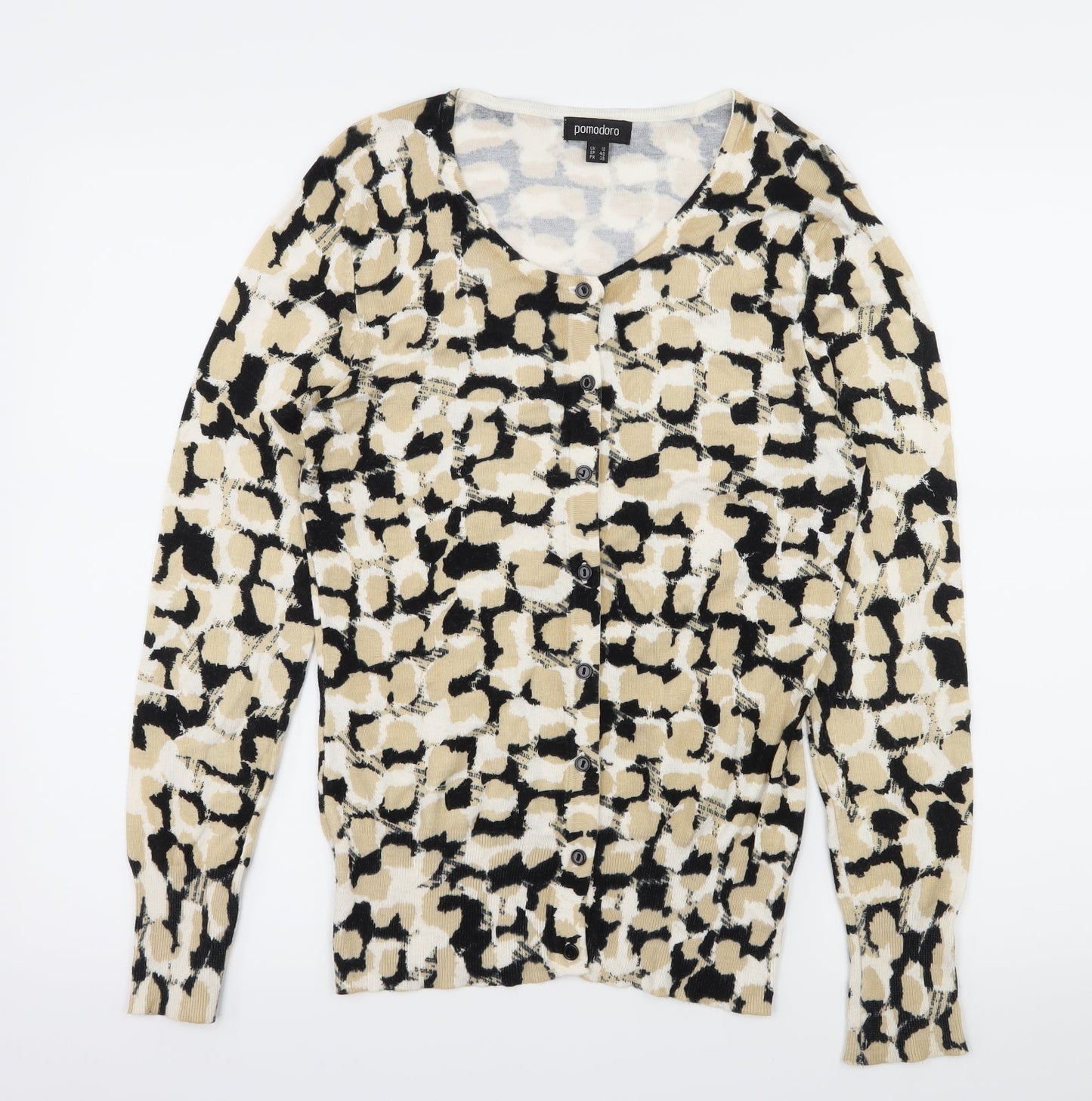 Pomodoro Womens Beige Geometric Knit Cardigan Jumper Size 10