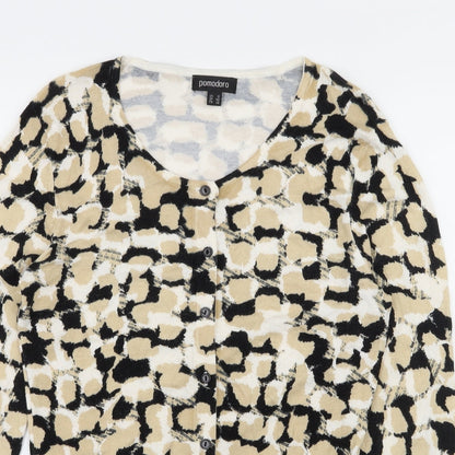 Pomodoro Womens Beige Geometric Knit Cardigan Jumper Size 10