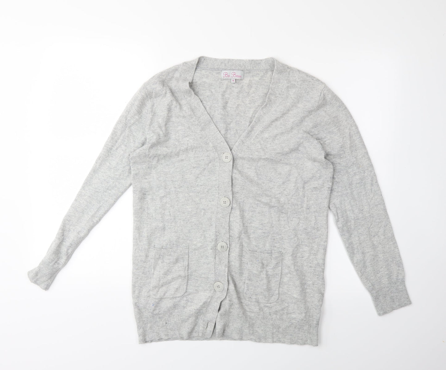 Be Beau Womens Grey  Knit Cardigan Jumper Size 16