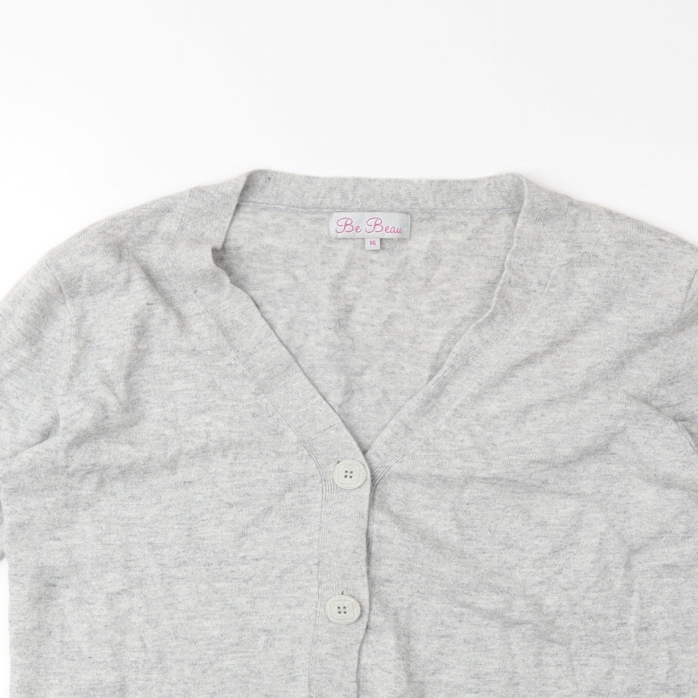 Be Beau Womens Grey  Knit Cardigan Jumper Size 16