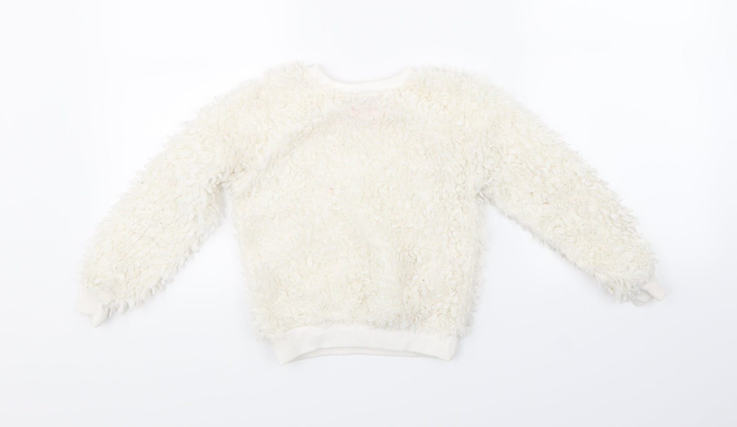 Preworn Girls White   Pullover Sweatshirt Size 5-6 Years