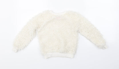 Preworn Girls White   Pullover Sweatshirt Size 5-6 Years
