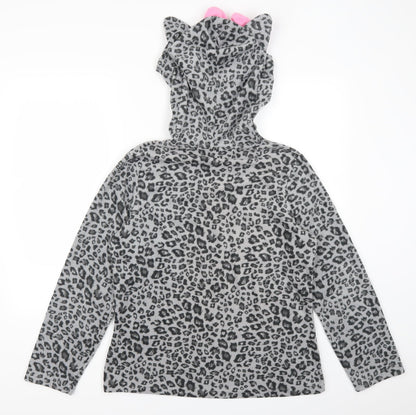 George Girls Grey Animal Print  Top Pyjama Top Size 12 Years  - Cat Hood