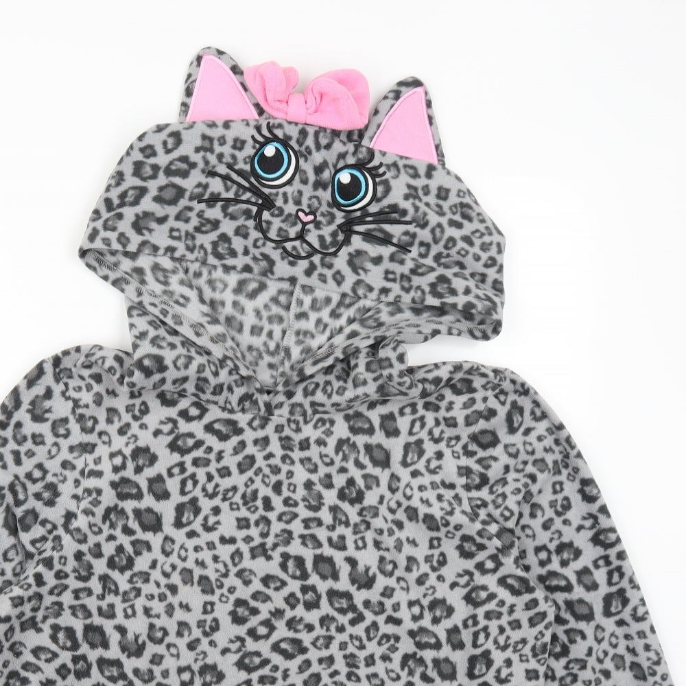 George Girls Grey Animal Print  Top Pyjama Top Size 12 Years  - Cat Hood