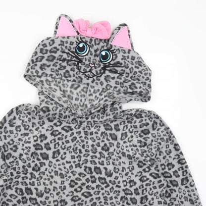 George Girls Grey Animal Print  Top Pyjama Top Size 12 Years  - Cat Hood