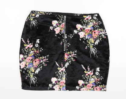 Preworn Womens Black Floral  Mini Skirt Size 6